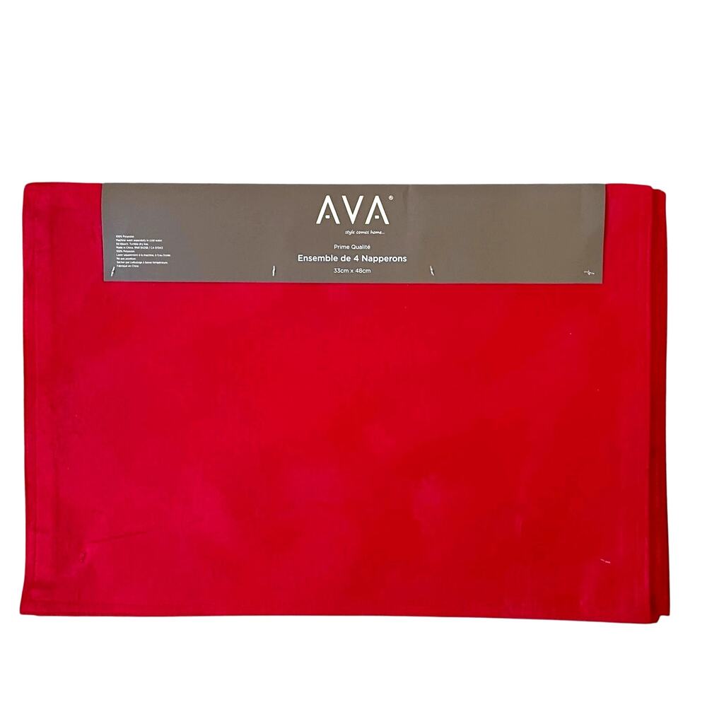 AVA Red Velvet Velour Placemats 13x19 Set of 4 Classic Christmas Holiday New